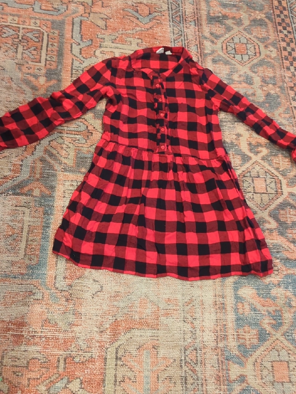 GAP Red and Black Buffalo Plaid Button-Front Dress